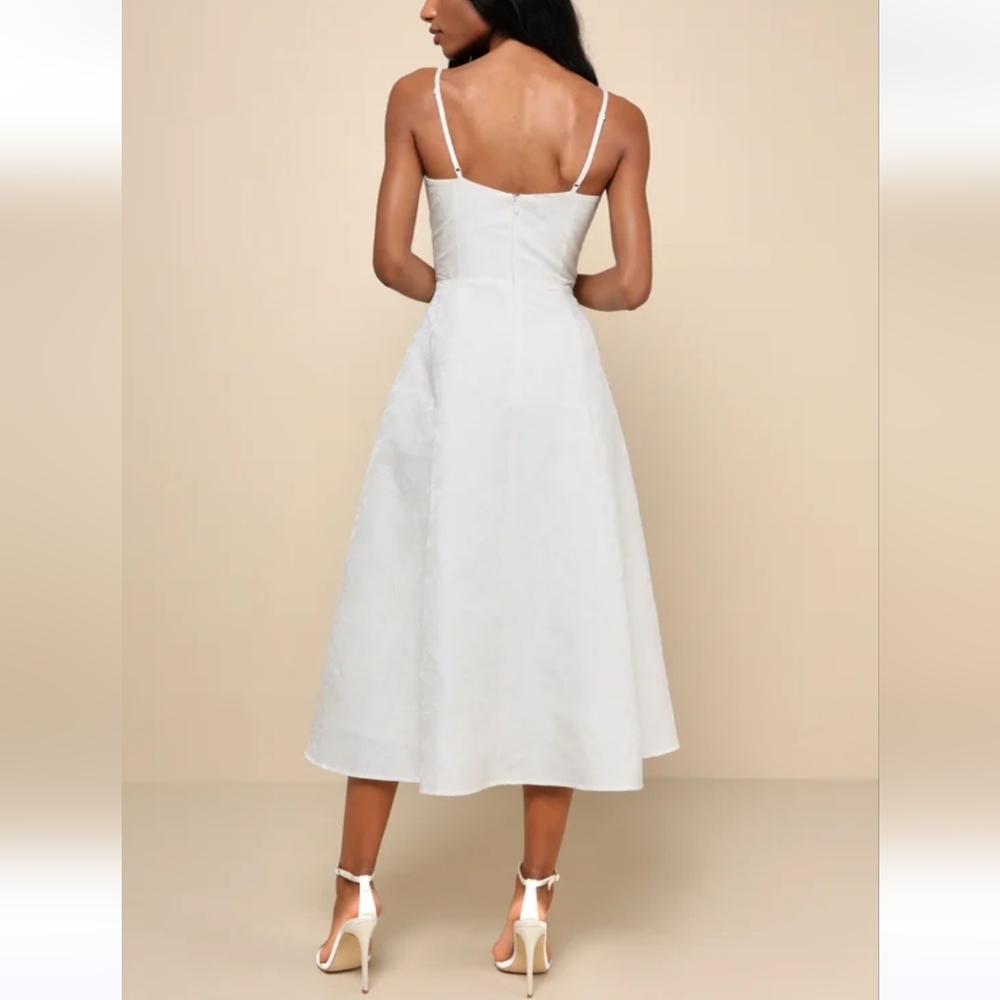Lulu's Ivory Sweetheart Midi Dress with Spaghetti Straps - Picture 3 of 10